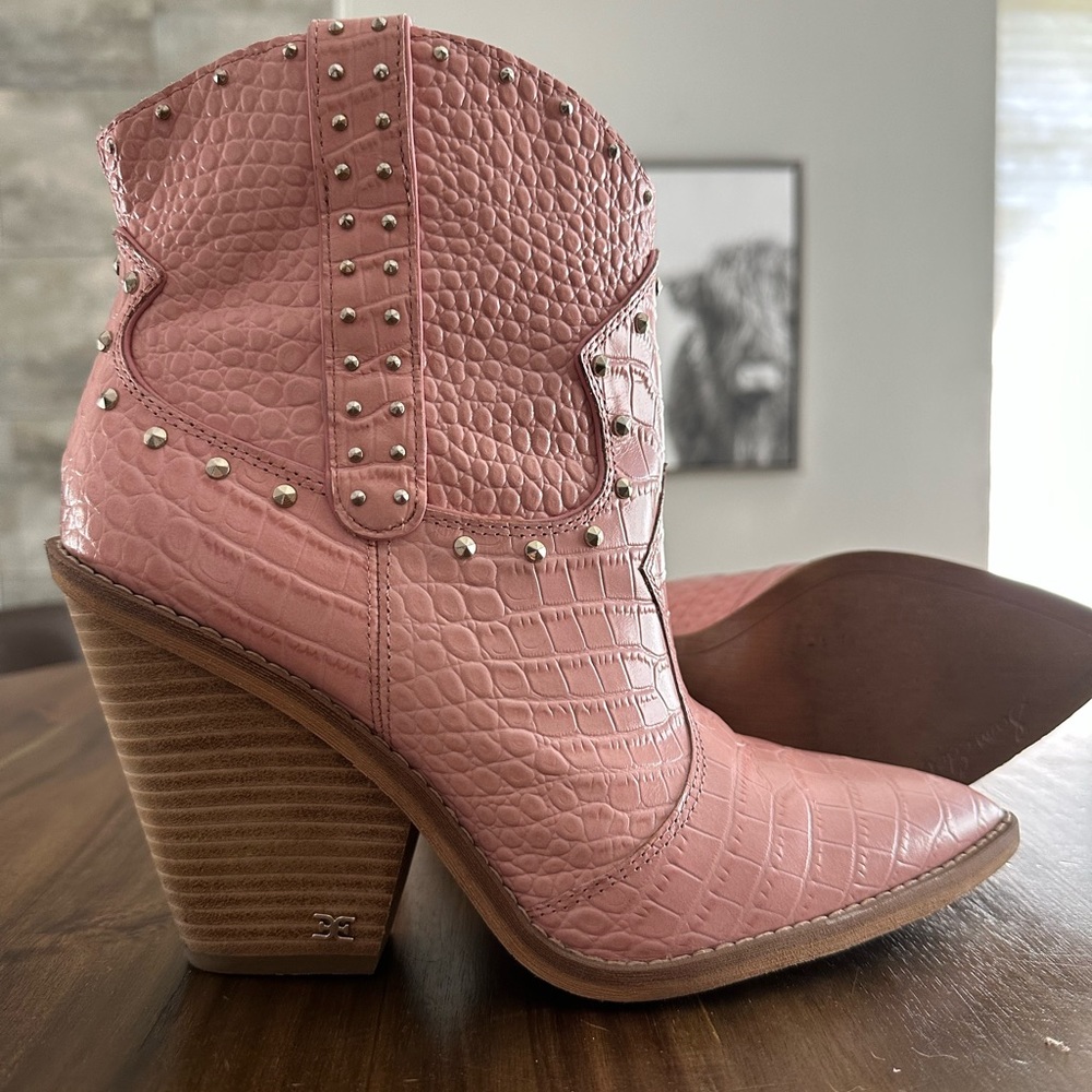Sam Edelman Iris Pink Cowgirl Leather Western Booties 8.5
